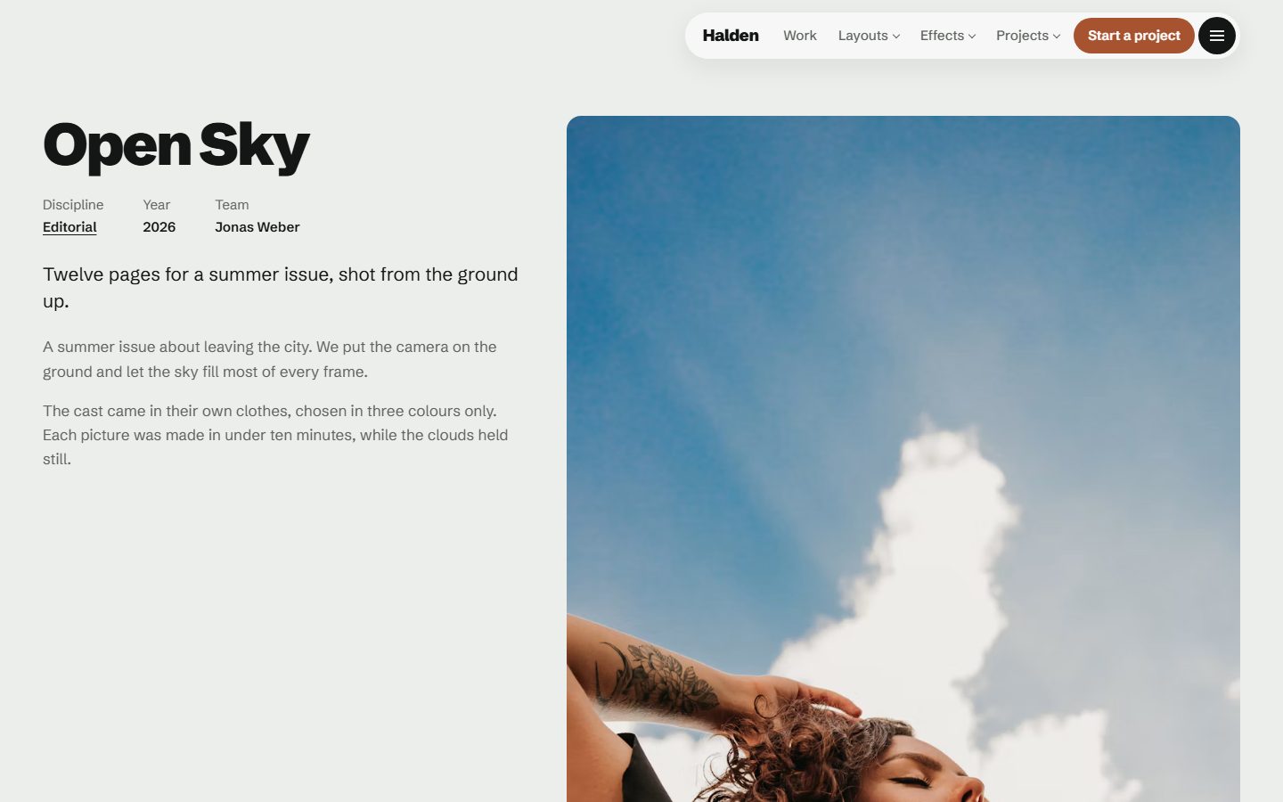 A project page with the text on the left and the images on the right